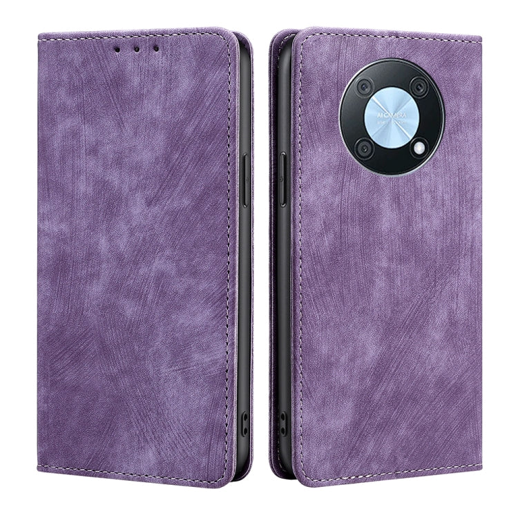 Para Huawei nova Y90 4G RFID Funda de telĂ©fono de cuero magnĂ©tico con cepillo antirrobo (pĂșrpura)