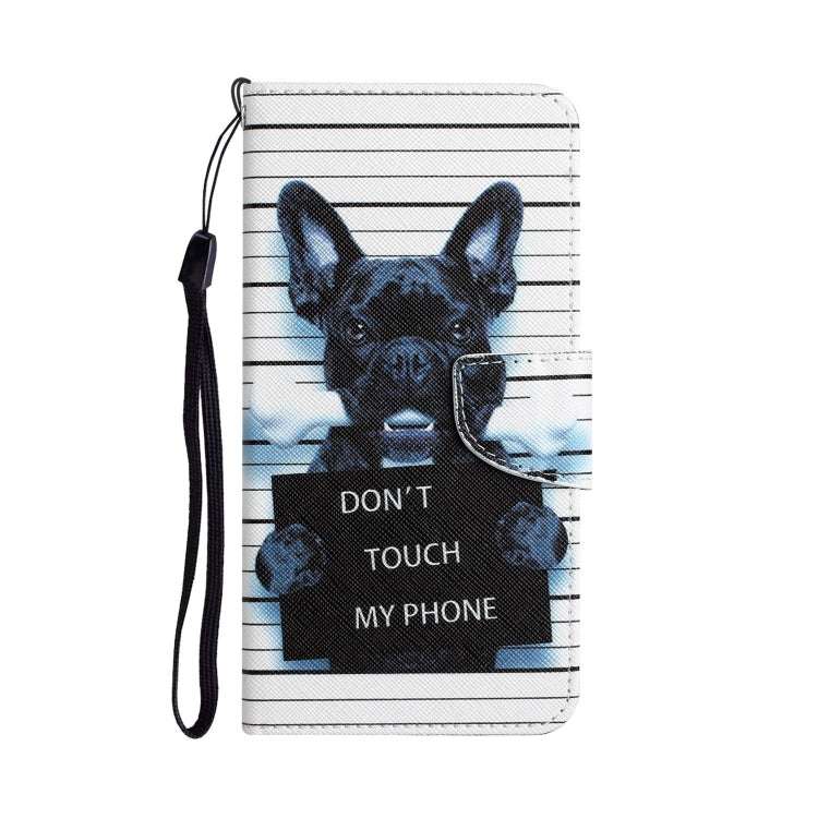 Para Samsung Galaxy S21 FE 5G Estuche para teléfono de cuero con dibujo coloreado (perro negro)