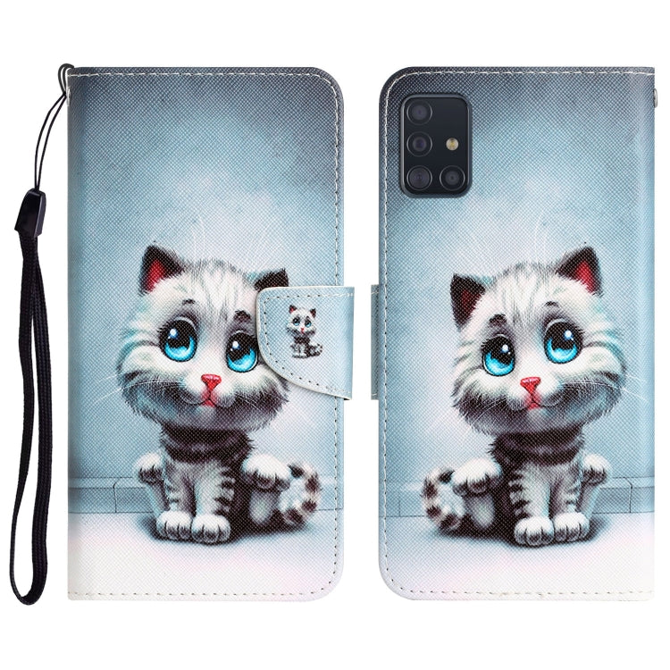 Para Samsung Galaxy A71 Estuche de teléfono de cuero con dibujo coloreado (ojos azules)