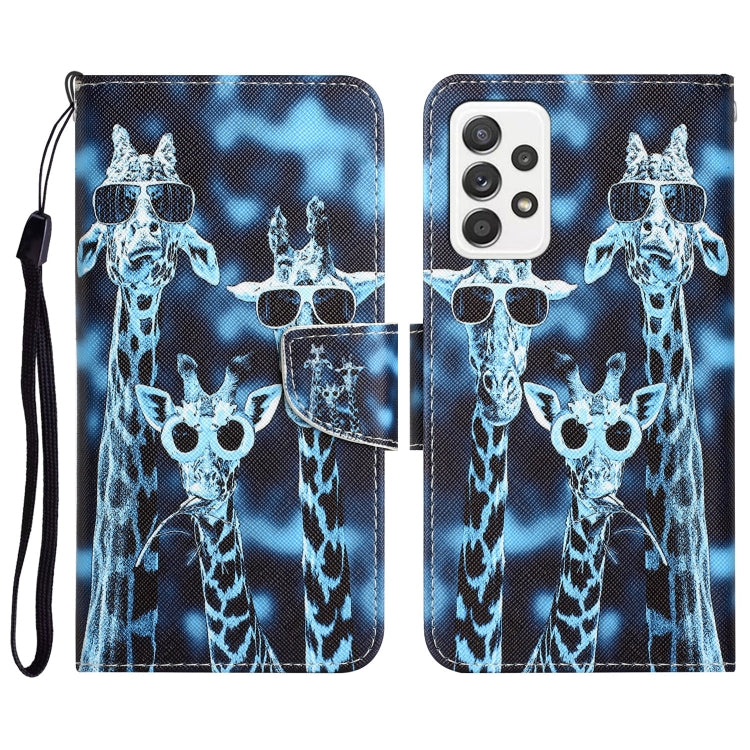 Para Samsung Galaxy A72 5G / 4G Estuche para teléfono de cuero con dibujo coloreado (jirafas)