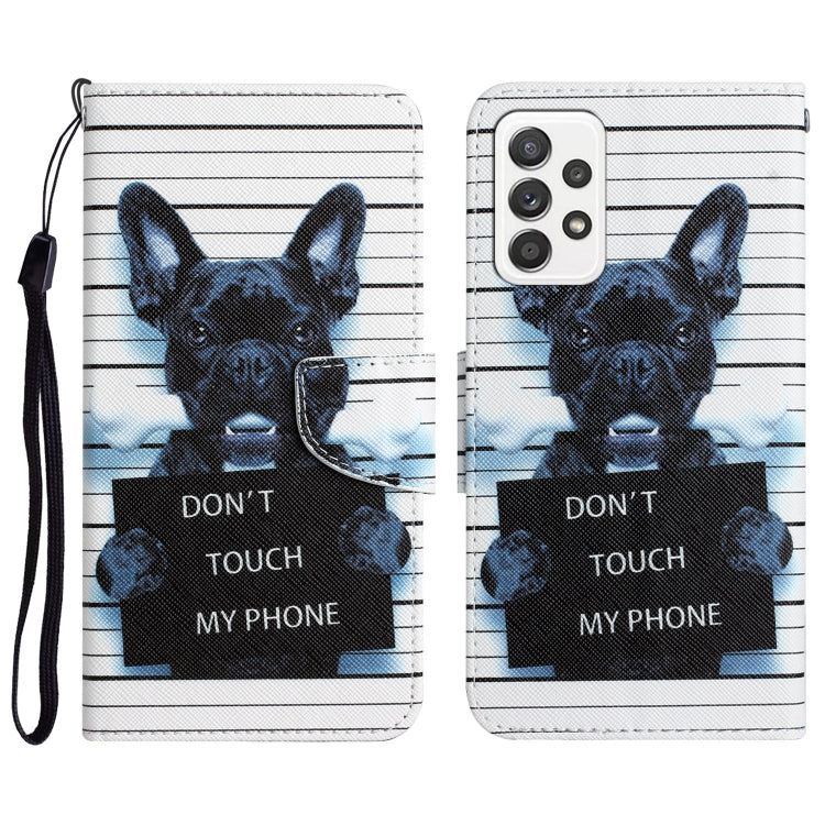 Para Samsung Galaxy A72 5G / 4G Caja de teléfono de cuero con dibujo coloreado (perro negro)