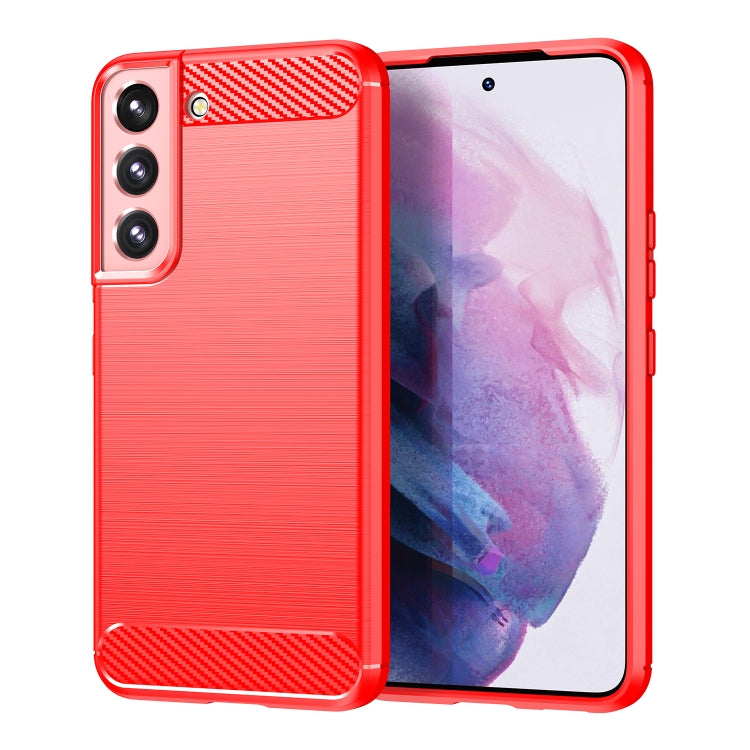Caja de teléfono TPU Samsung Galaxy S23 5G Fibra de Carbono Textura Cepillada (Rojo)