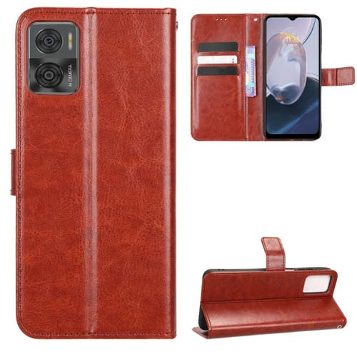 Funda de Cuero Motorola Moto E22 / E22I Retro Crazy Horse Texture para Teléfono (Marrón)