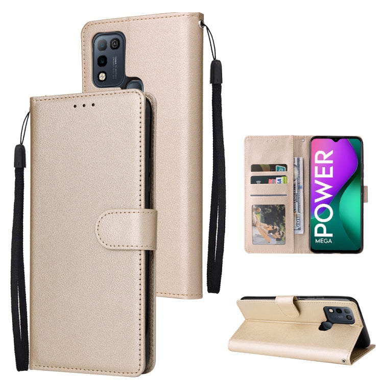 Estuche de Cuero para Infinix Smart 5 con Tapa Horizontal y 3 Ranuras para Tarjetas (Oro)