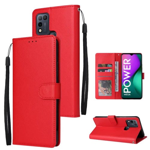Estuche de Cuero para Infinix Smart 5 con Tapa Horizontal y 3 Ranuras para Tarjetas (Rojo)