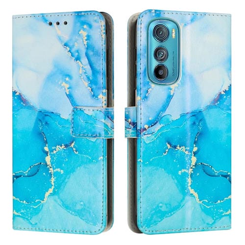 Funda de Cuero para Motorola Edge 30 con Patrón de Mármol Pintado (Azul Verde)