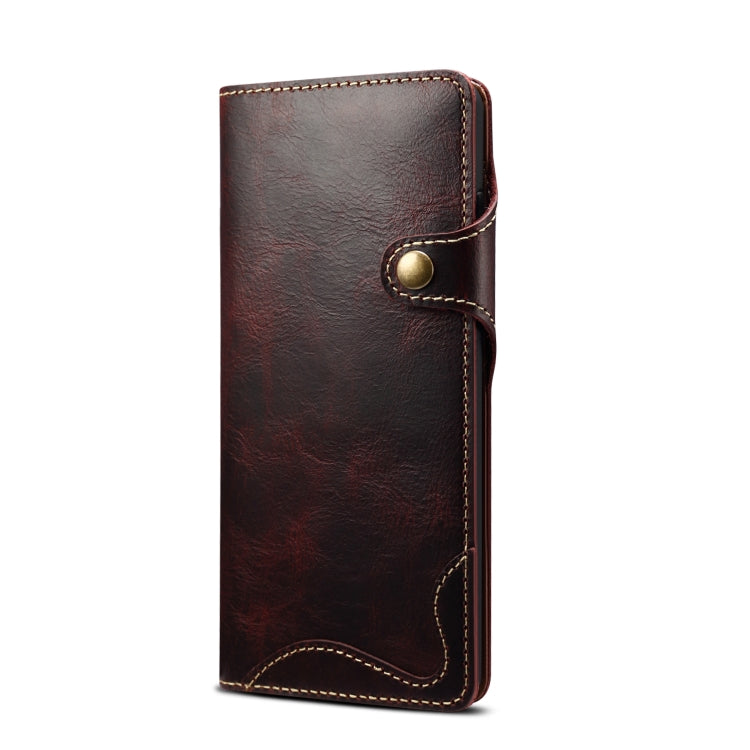 Para Samsung Galaxy S20+ Denior Oil Wax Cowhide Botón magnético Funda de cuero genuino (Rojo oscuro)