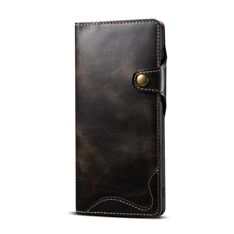 Para Samsung Galaxy S21+ 5G Denior Oil Wax Cowhide Botón magnético Funda de cuero genuino (Negro)