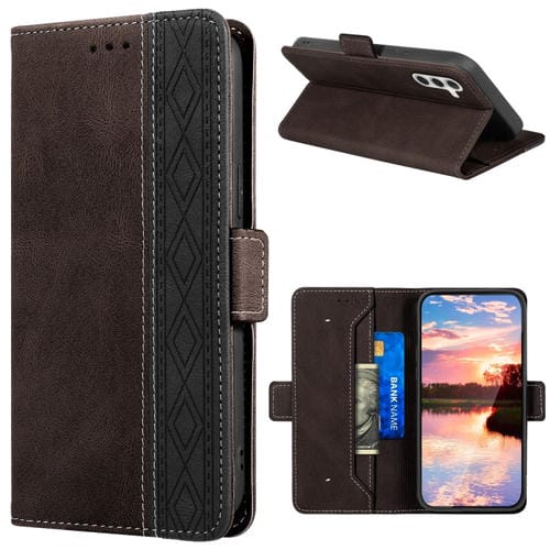 Para Samsung Galaxy A14 5G Estuche para teléfono de cuero RFID con costura lateral magnética (café)