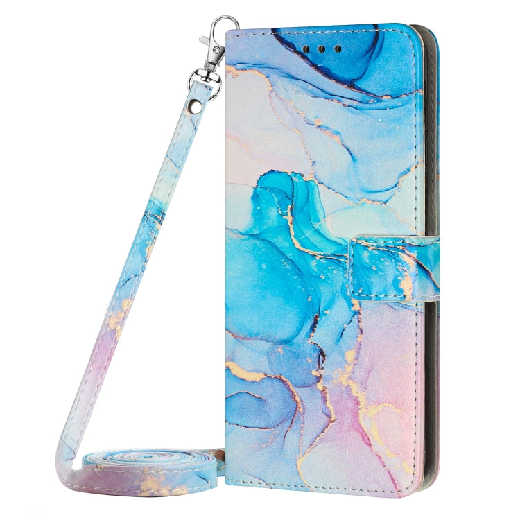 Para Google Pixel 7 Pro Crossbody Funda de teléfono de cuero con patrón de mármol pintado (rosa verde)