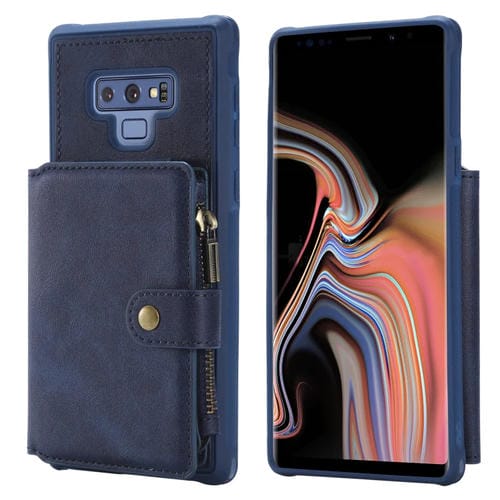 Estuche Protector Galaxy Note9 con Cremallera Ranuras Tarjetas Soporte Fotos Billetera (Azul)