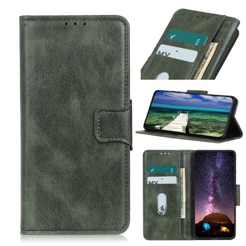Funda de Cuero Mirren Crazy Horse para Samsung Galaxy A14 5G Textura Horizontal Flip (Verde Oscuro)