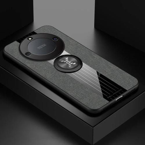 Para Honor X40 XINLI Costura de tela Textura TPU Caja del teléfono con soporte para anillo (Gris)