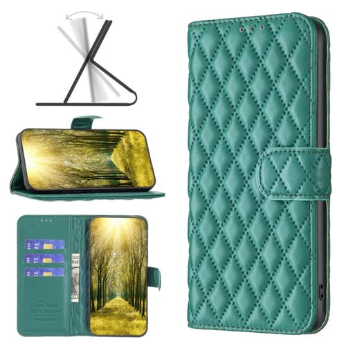 Para Motorola Moto G Play 2023 Diamond Lattice Wallet Funda de cuero con tapa para teléfono (Verde)