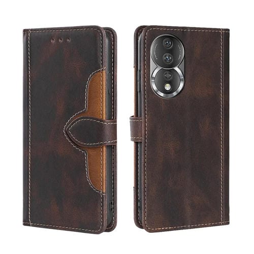 Para Honor 80 Skin Feel Funda de cuero con hebilla magnética para teléfono (marrón)