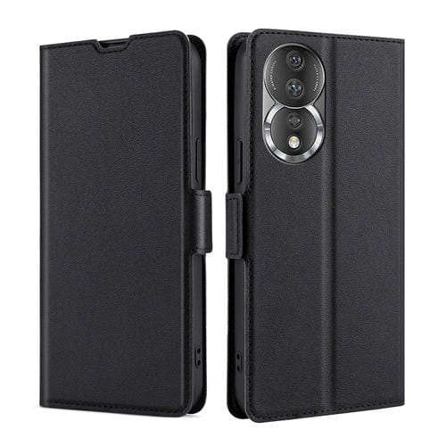 Para Honor 80 Estuche para teléfono de cuero con tapa horizontal y hebilla lateral de voltaje ultrafino (negro)