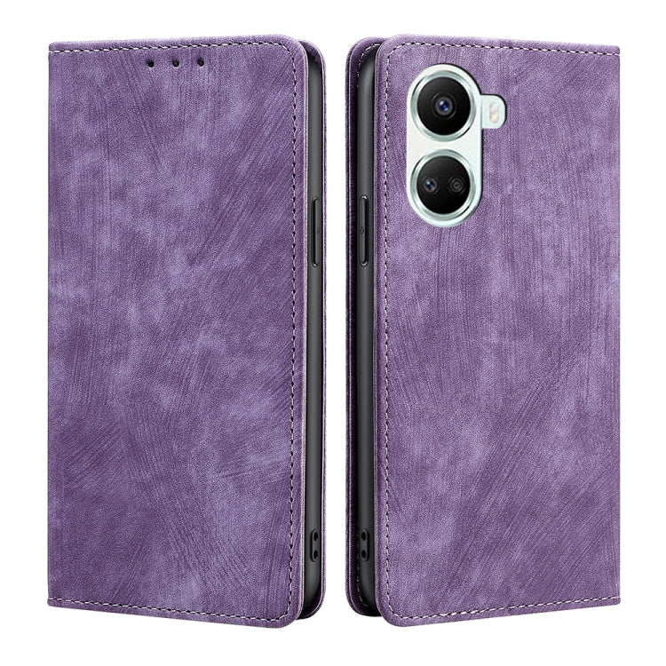 Para Huawei nova 10 SE RFID Funda de telĂ©fono de cuero magnĂ©tico con cepillo antirrobo (pĂșrpura)