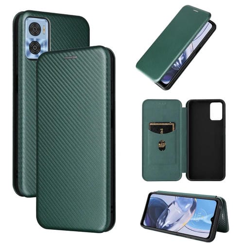 Para Motorola Moto E22 4G / Moto E22i 4G Global Carbon Fiber Texture Horizontal Flip PU Phone Case (Verde)