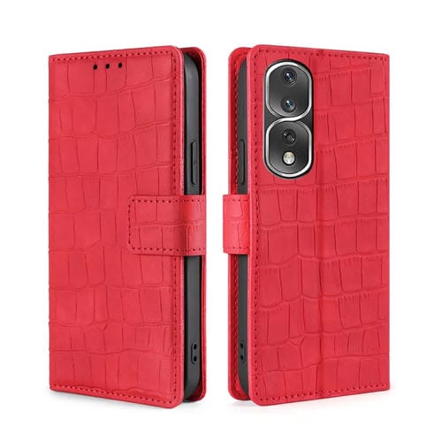 Funda de Cuero para Honor 80 Pro Skin Feel Cocodrilo con Cierre Magnético (Rojo)
