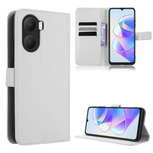 Funda de Cuero para Honor Play 40 Plus con Textura de Diamante (Blanco)