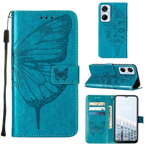 Funda de Cuero para Tecno Pop 6 Pro con Tapa de Mariposa en Relieve (Azul)
