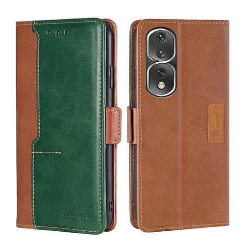 Estuche para Honor 80 Pro de Cuero con Hebilla Lateral y Color de Contraste (Marrón Claro + Verde)