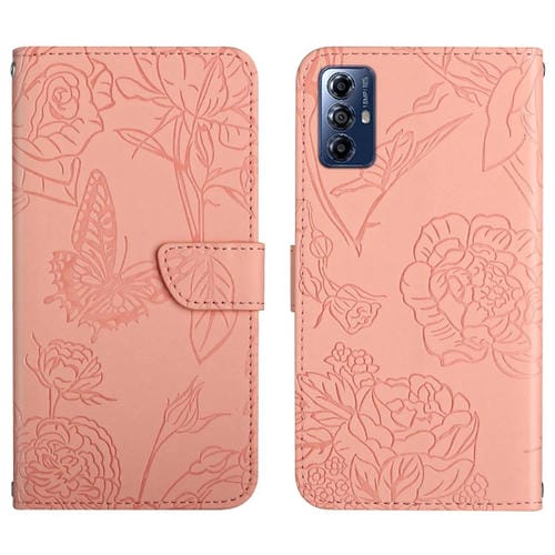 Funda de Cuero Motorola Moto G Play 2023 Ht03 Skin Feel Butterfly con Tapa en Relieve (Rosa)