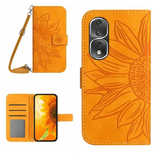Funda de Cuero con Tapa en Relieve y Cordón para Honor 80 Pro HT04 (Amarillo)