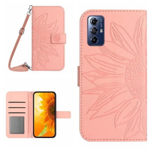 Funda de Cuero para Motorola Moto G Play 2023 Ht04 con Tapa en Relieve y CordĂłn (Rosa)