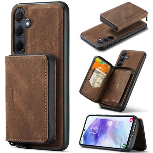 Funda para Teléfono Samsung Galaxy A55 5G Jeehood Cuero con Tapa Horizontal y Cremallera Magnética (Marrón)