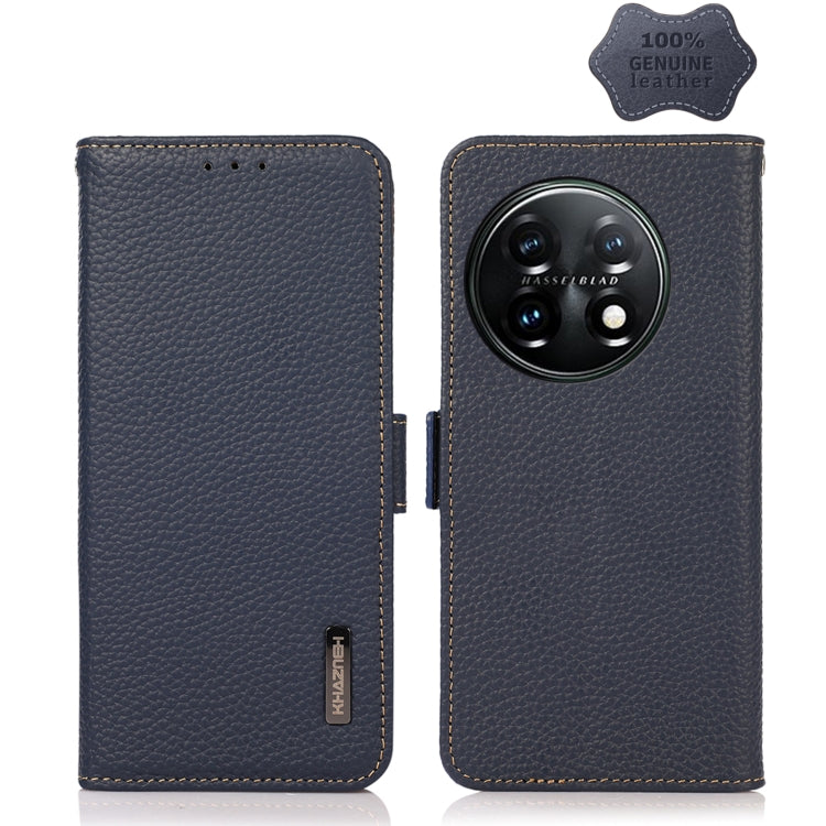 Funda para OnePlus 11 Khazneh Side-Magnetic Litchi Cuero Genuino Rfid (Azul)