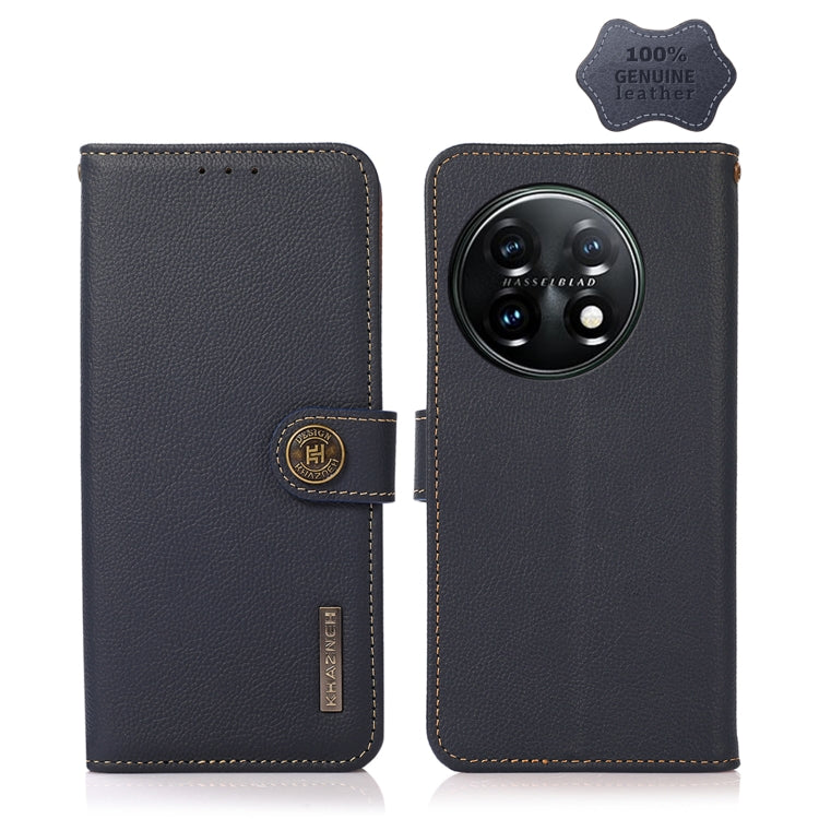 Funda de Cuero Genuino para OnePlus 11 Khazneh Custer Texture con RFID (Azul)