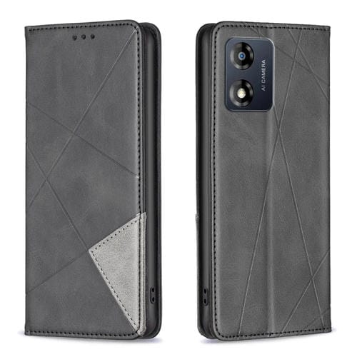 Funda para Motorola Moto E13 4G Prismatic Invisible con Cierre Magnético de Cuero (Negro)