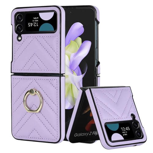 Funda Protectora Samsung Galaxy Z Flip4 TelĂ©fono Plegable Forma de V Anillo Giratorio (PĂșrpura)
