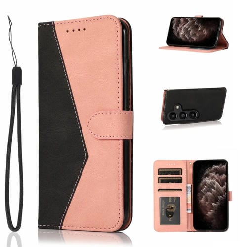 Funda de Cuero Samsung Galaxy A35 5G con Costuras de Dos Colores (Oro Rosa Negro)