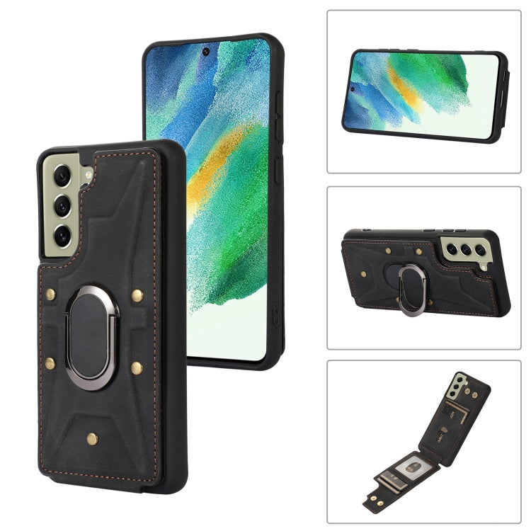 Para Samsung Galaxy S21 5G Armor Ring Wallet Back Cover Phone Case (Negro)