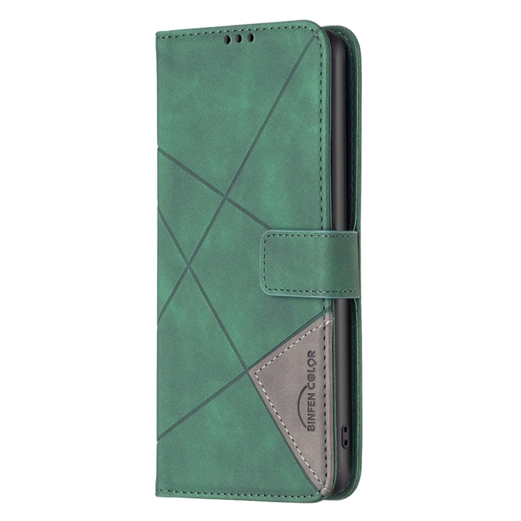 Para Samsung Galaxy M14 5G Hebilla magnética Rombo Textura Funda de cuero para teléfono (Verde)