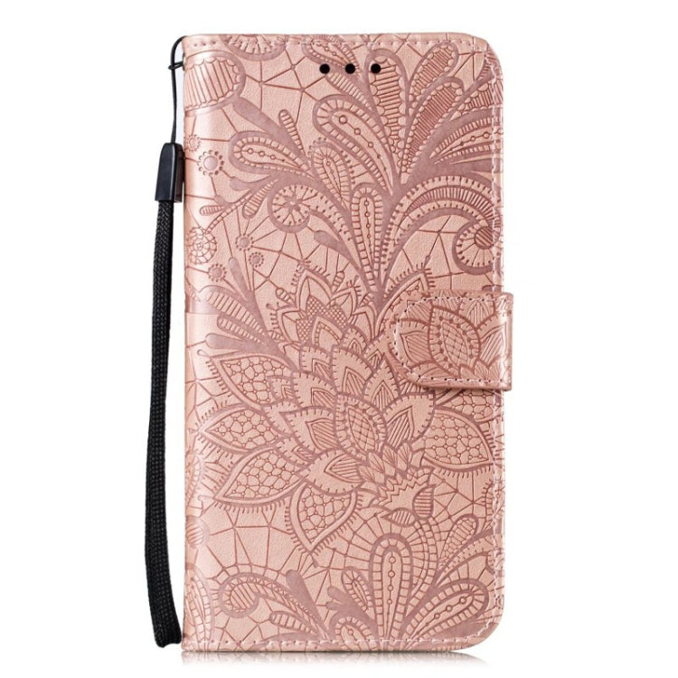 Para Samsung Galaxy A24 5G Flor de encaje en relieve Flip Funda de cuero para teléfono (Oro rosa)