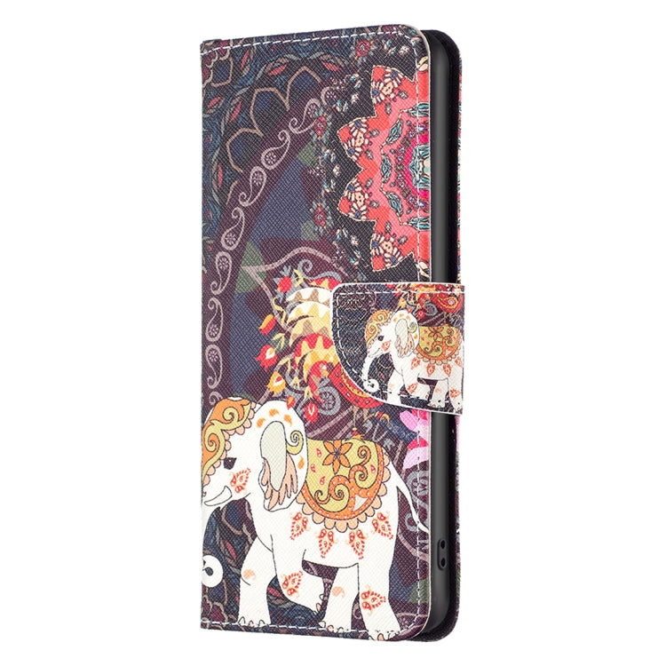 Para Samsung Galaxy M14 5G Estuche para teléfono de cuero con dibujo coloreado (elefante de flores)