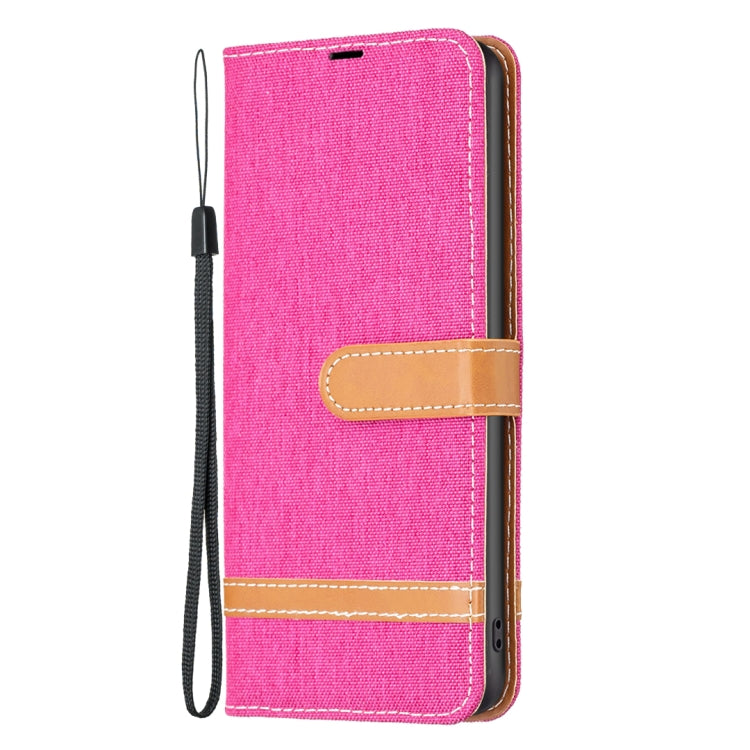 Para Nokia G22 Color Block Denim Texture Leather Phone Case (Rose Red)