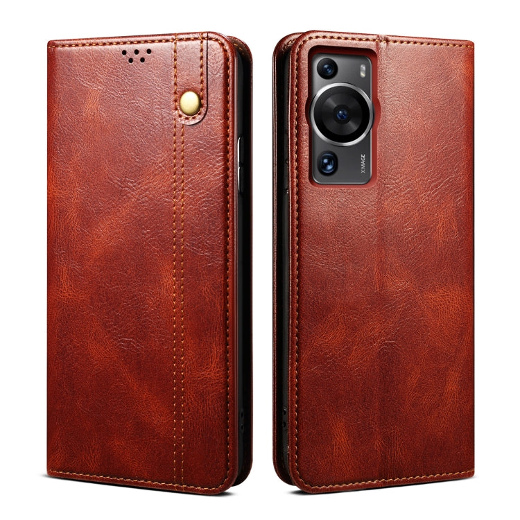 Funda de Cuero para Huawei P60/P60 Pro Oil Wax Crazy Horse Texture (MarrĂłn)