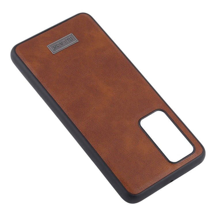Para Huawei P40 SULADA TPU a prueba de golpes + Funda protectora de cuero hecha a mano (Marrón)