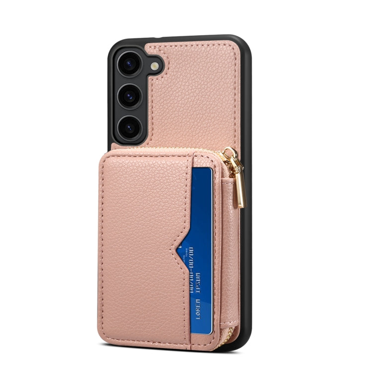 Para Samsung Galaxy S23 5G Funda para teléfono con ranura para tarjeta con cremallera (rosa)