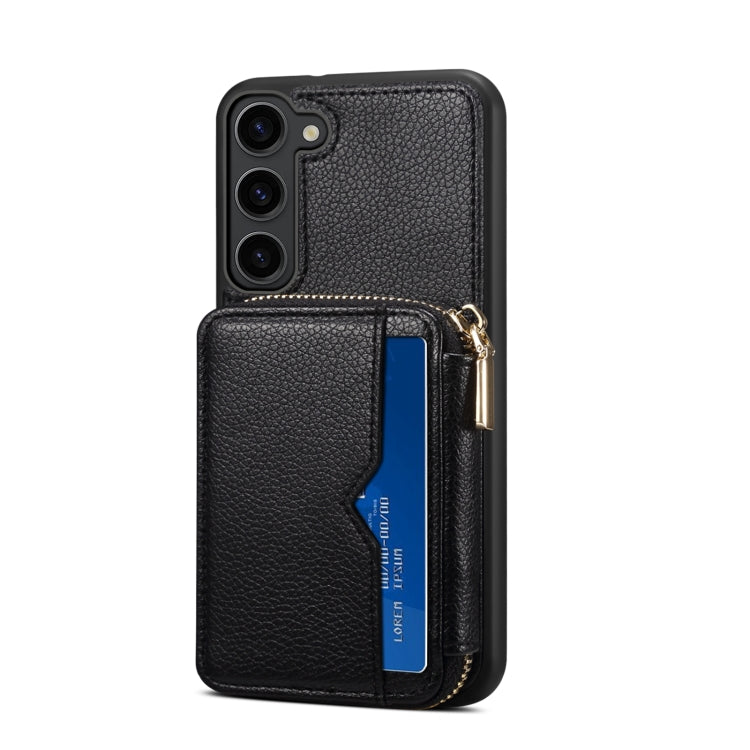 Para Samsung Galaxy S23+ 5G Estuche para teléfono con ranura para tarjeta con cremallera (negro)