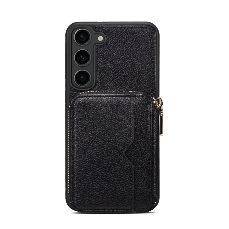 Para Samsung Galaxy S23+ 5G Estuche para teléfono con ranura para tarjeta con cremallera (negro)