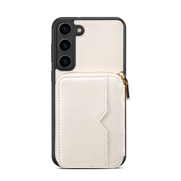 Para Samsung Galaxy S22+ 5G Estuche para teléfono con ranura para tarjeta con cremallera (Blanco)