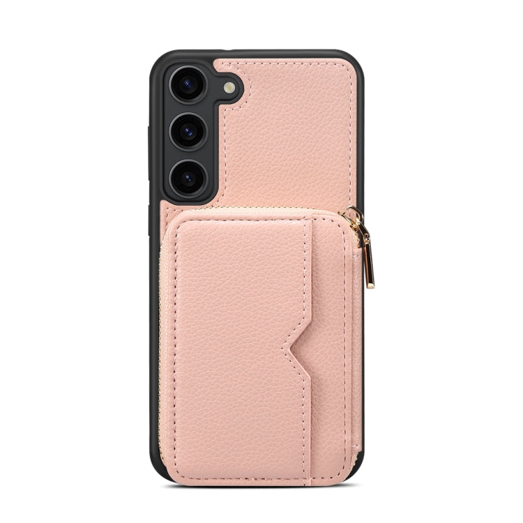 Para Samsung Galaxy S22+ 5G Estuche para teléfono con ranura para tarjeta con cremallera (rosa)