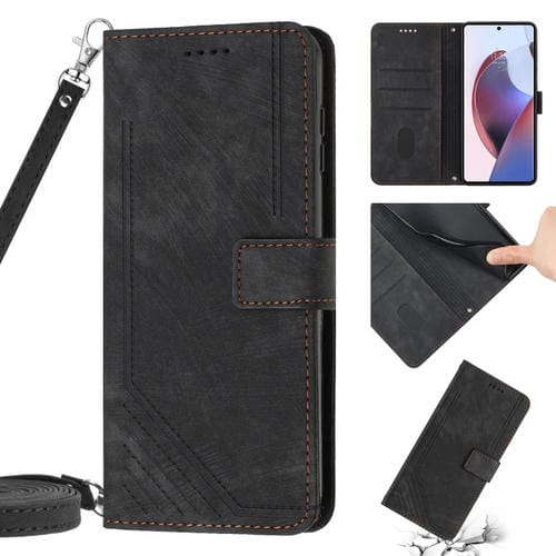 Funda de Cuero Motorola Moto G Stylus 2021 Skin Feel con CordĂłn (Negro)