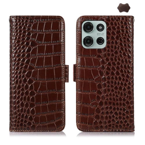 Funda para Teléfono Motorola Moto G75 5G con Piel de Vaca y Cocodrilo (Marrón)