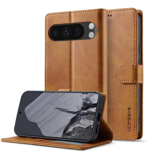 Funda de piel sintética con textura de becerro LC.IMEEKE para Google Pixel 10/10 Pro (amarilla)